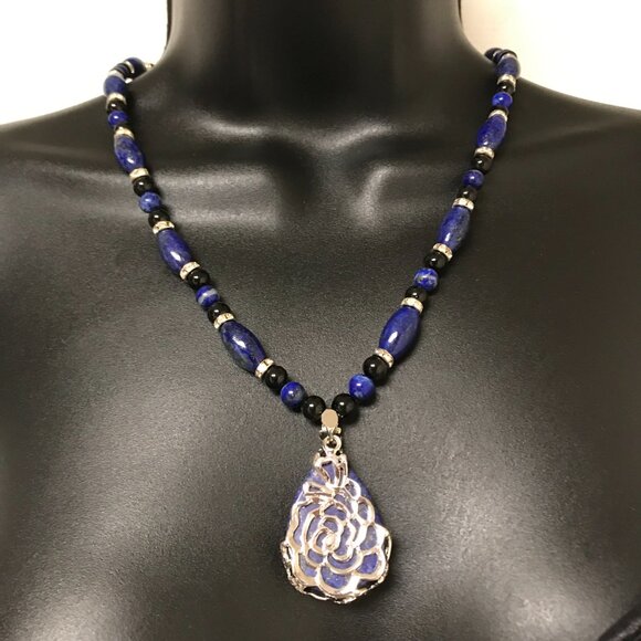 LAPIS Lazuli Teardrop Necklace Genuine Gemstones 20 inches + matching earrings - Picture 6 of 11
